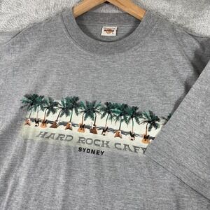 Hard Rock Cafe Sydney Palm Tree Guitar Shirt Mens XL Gray Vintage Style Graphic
